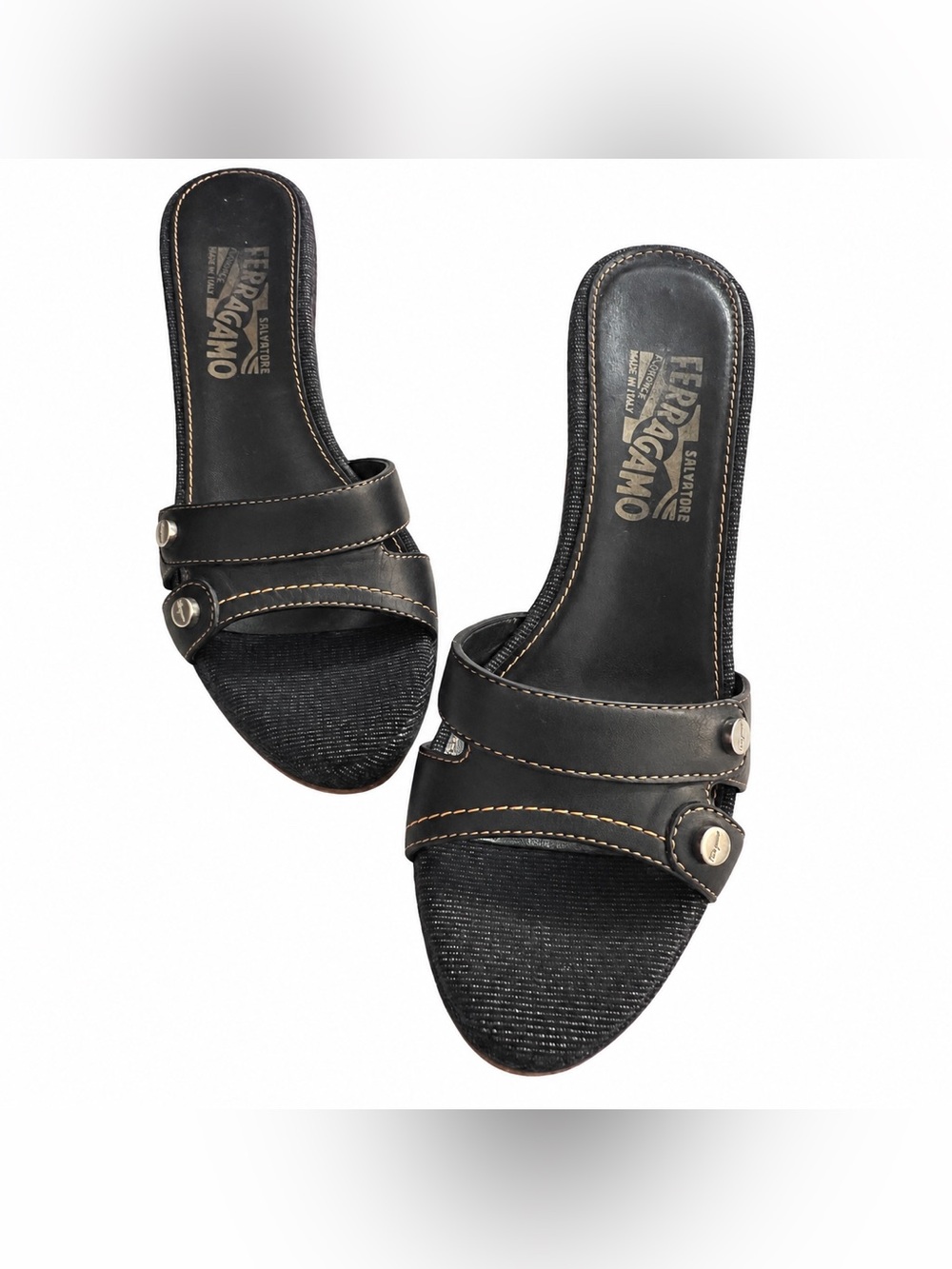 Farragamo Blue Denim Wedge Sandals